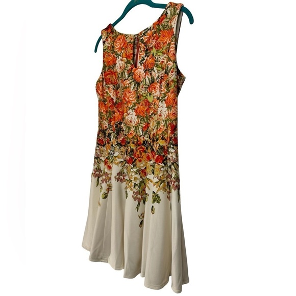 Gabby Skye Sleeveless Pink Orange Rose Floral Flared Dress Size 8 - Picture 3 of 16